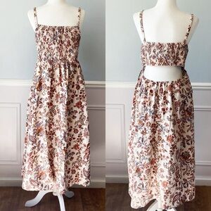 Old Navy Fit & Flare Sleeveless Poplin Smocked-Bodice Midi Dress XL Cream Floral